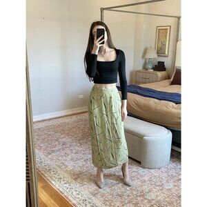 Ann Taylor 100% Silk Green Midi Skirt Size 6 Classic Elegant